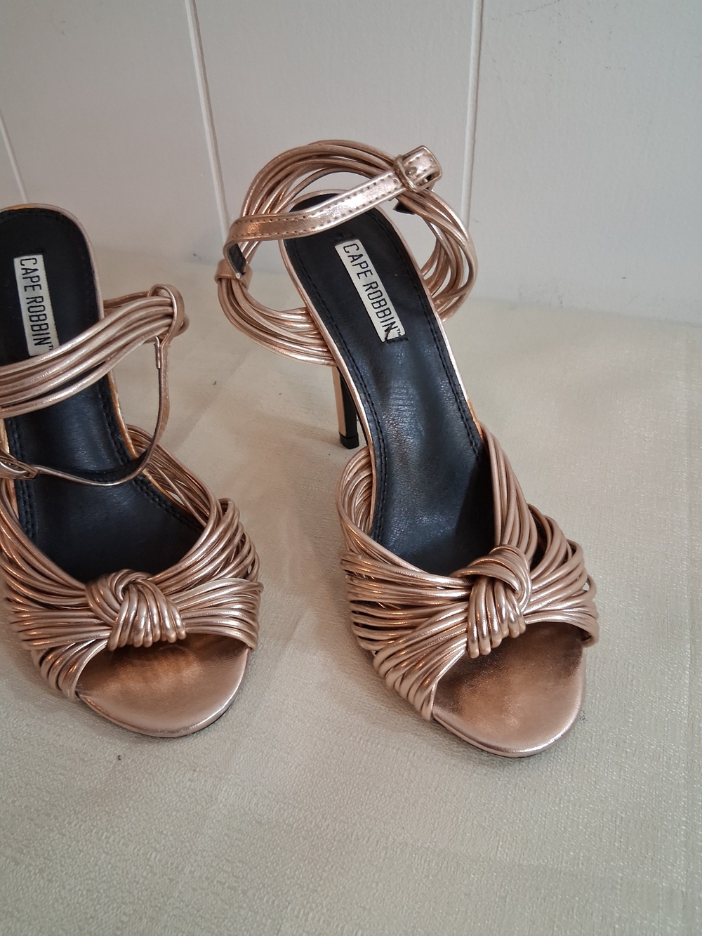 Cape Robbin Metallic Rose Gold Knotted Strappy High Heels